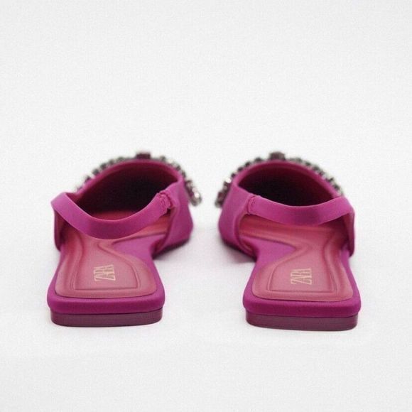 NEW ZARA WOMAN FLAT MULES WITH EMBELLISHED BOW FUC - Picture 2 of 6